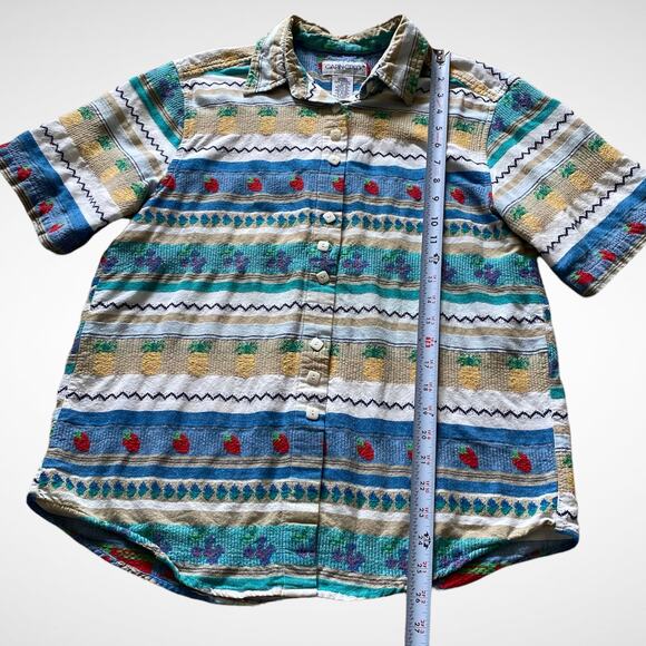 Cabin Creek Fruits Striped Textured Button-up Shirt Sz L - Picture 8 of 10